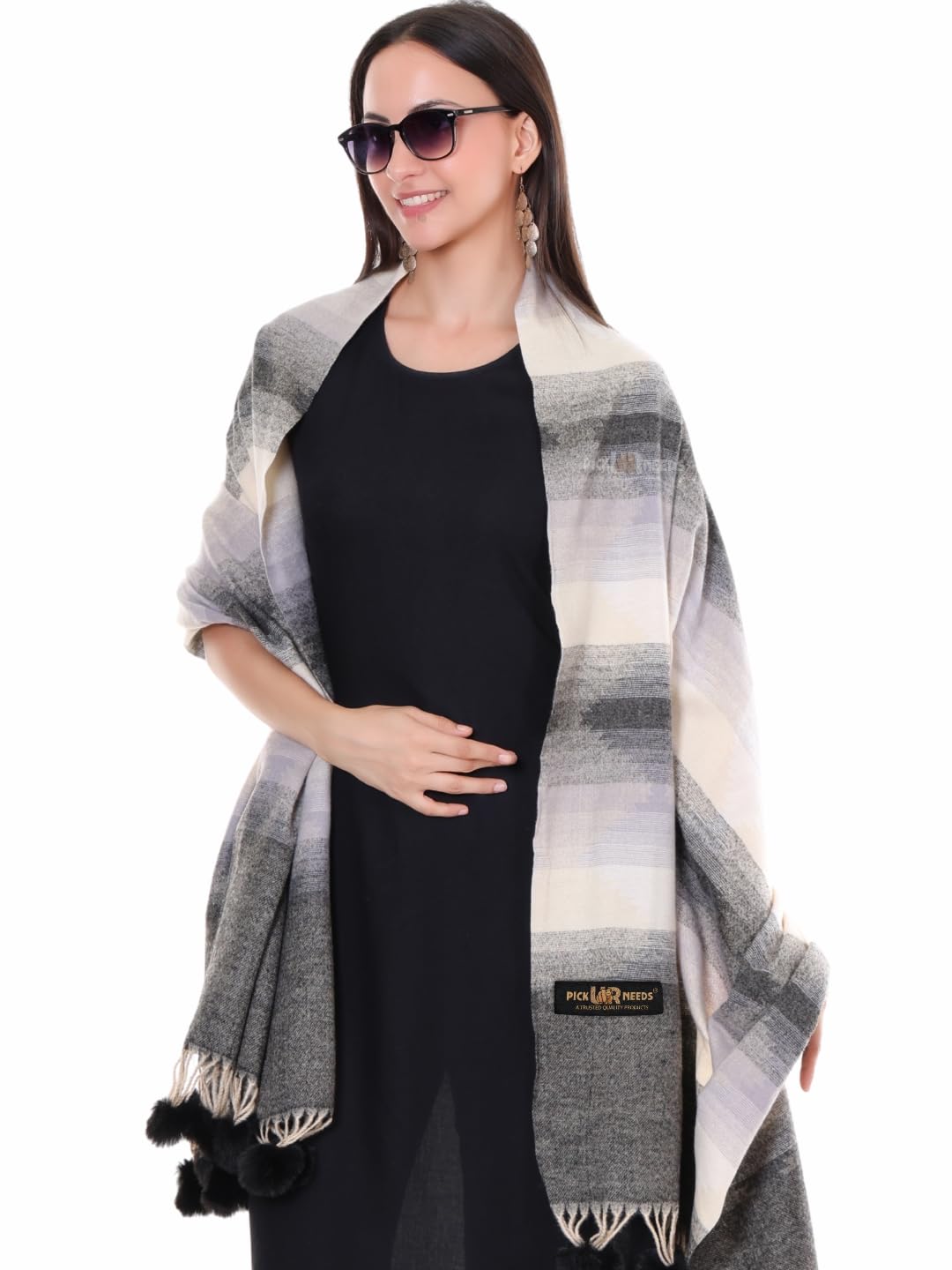 pick ur needs Women’s Soft Woolen Shawl | Premium Warm & Breathable Winter Stole | Elegant Striped Design with Tassels-picture-22