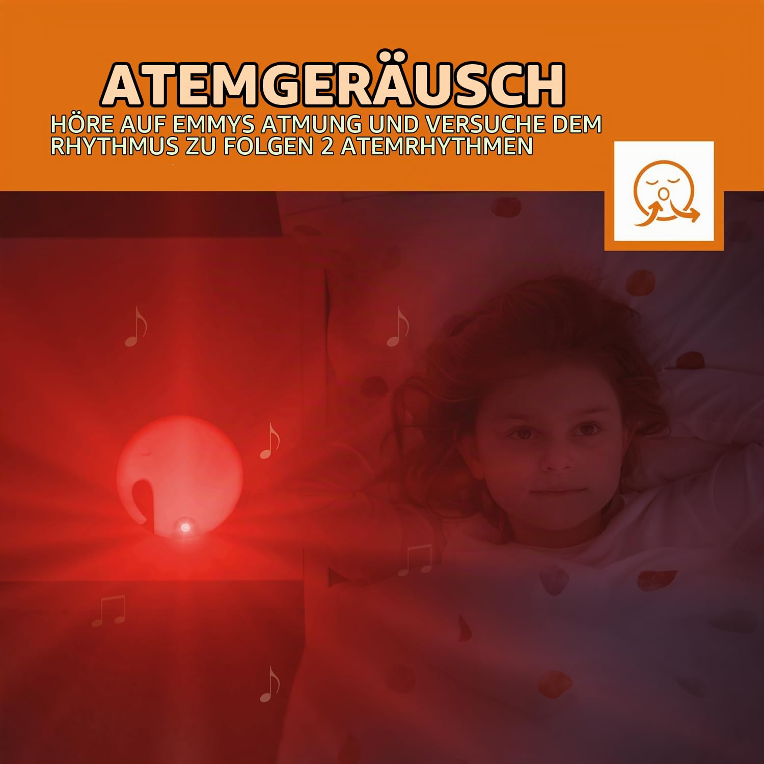Zazu - Emmy der Elefant Atemlicht mit Nachtlicht & Musikbox - Entspannendes rotes Licht, Weißes Rauschen, Schlaflieder - Automatisches Ein-/Ausschalten - Baby-Schlafhilfe