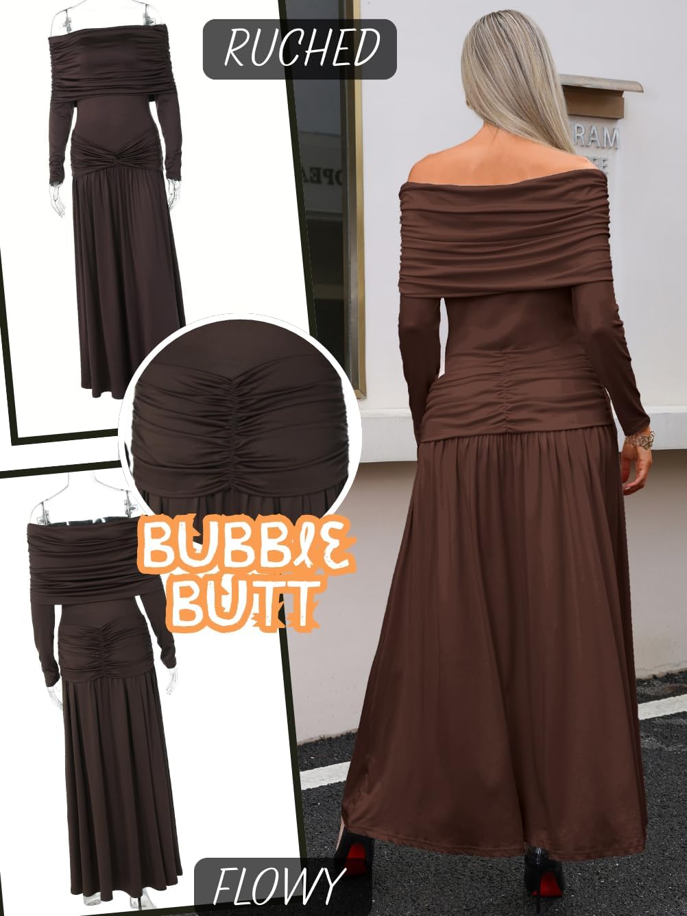 Women's 2026 Spring Off-Shoulder Dress, Floor Length Knot Ruched Scrunch Butt Elegant Prom for Wedding Cocktail