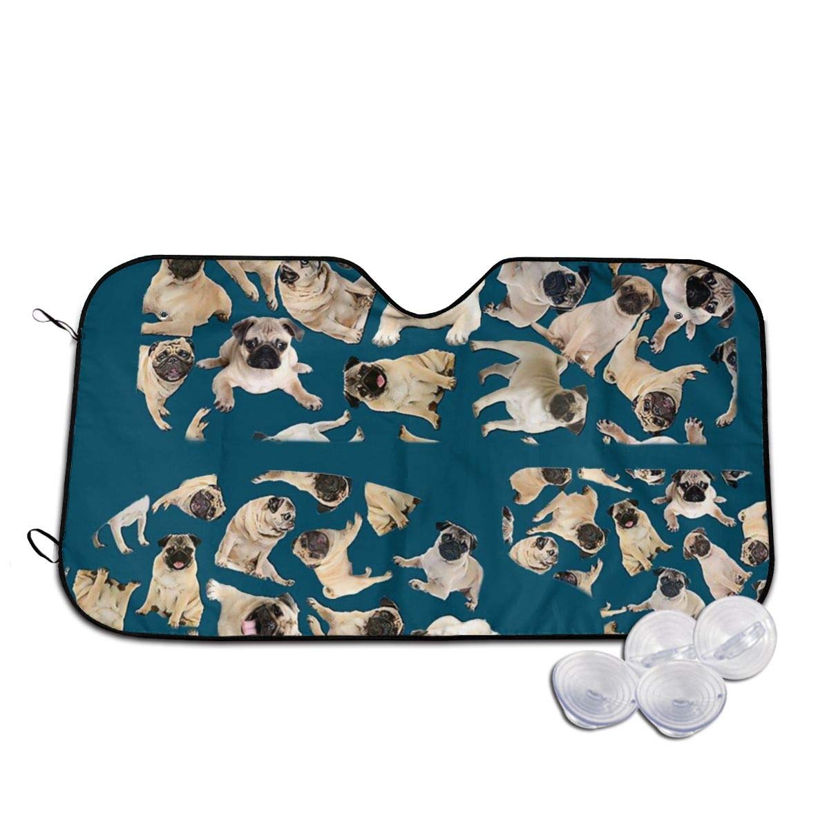 Pug Dog (2) Car Windshield Sun Shade Blocks UV Rays Sun