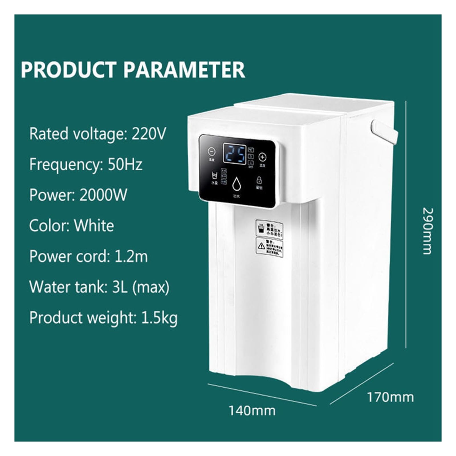Dispensador de agua caliente instantáneo 3L, control temperatura 6 etapas, caldera escritorio, hervidor eléctrico, fuente bebida calentamiento rápido,Ahorro de Tiempo
