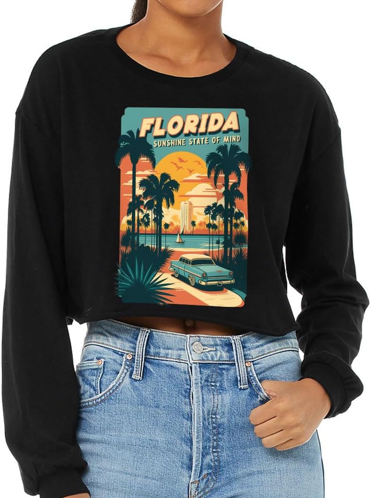 Florida Sunshine State Cropped Long Sleeve T-Shirt - Beach Women's T-Shirt - Cool Long Sleeve Tee