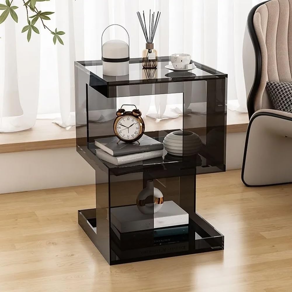 HJAGDJ Acrylic Side Table, Clear Coffee Table with Storage, Multifunctional End Table, Acrylic Nightstand, Home Accent Table for Living Room Bedroom(