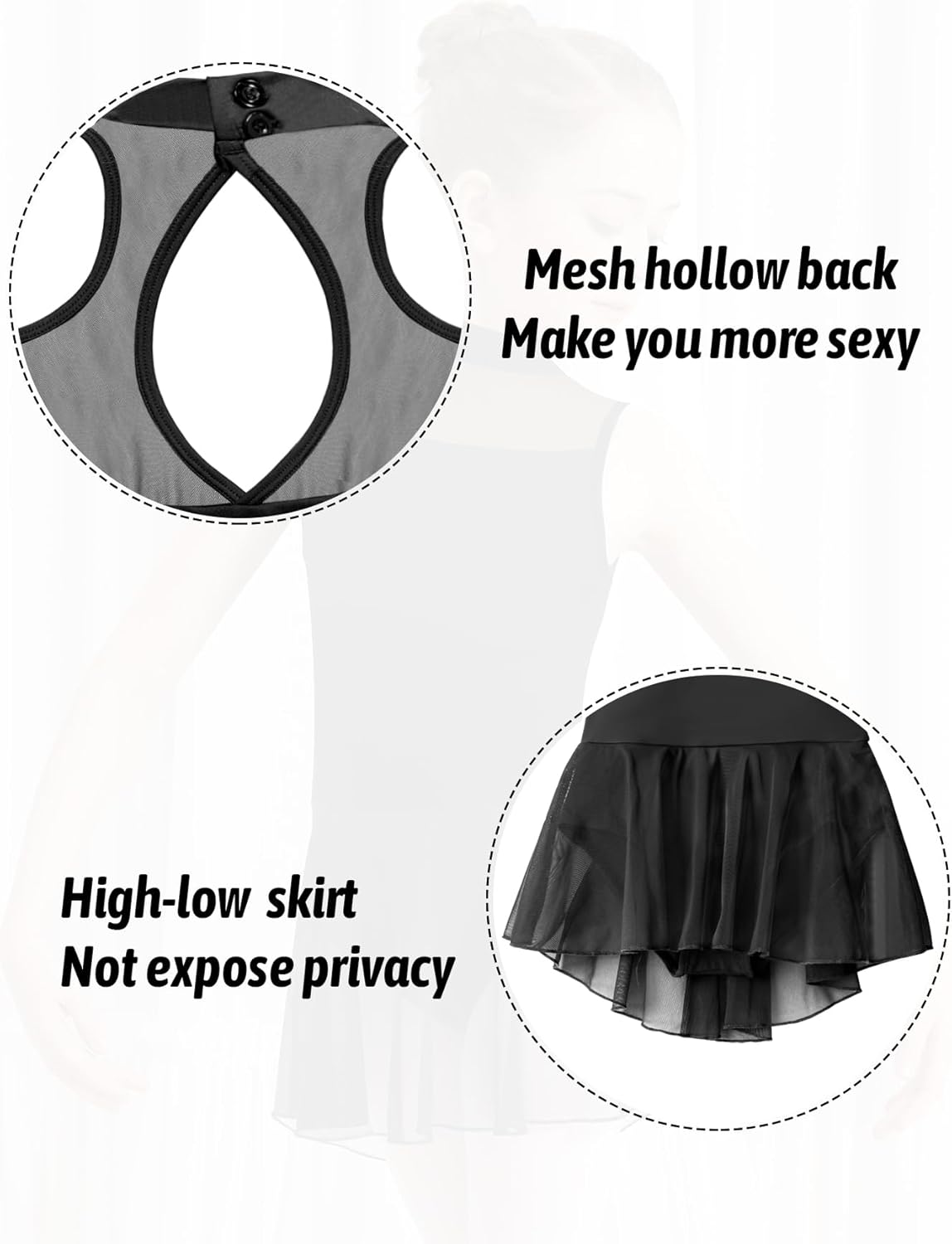 Girls Ballet Leotard For Dance Mesh Skirt Lace Tank Dancewear,Hollow Back Crisscross Straps - Image 6