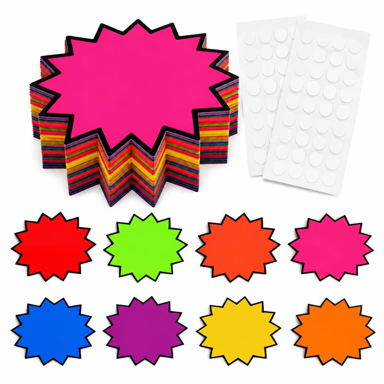 80PCS Neon Stars Price Tagsl,14x18cm Large Starburst Price Labels