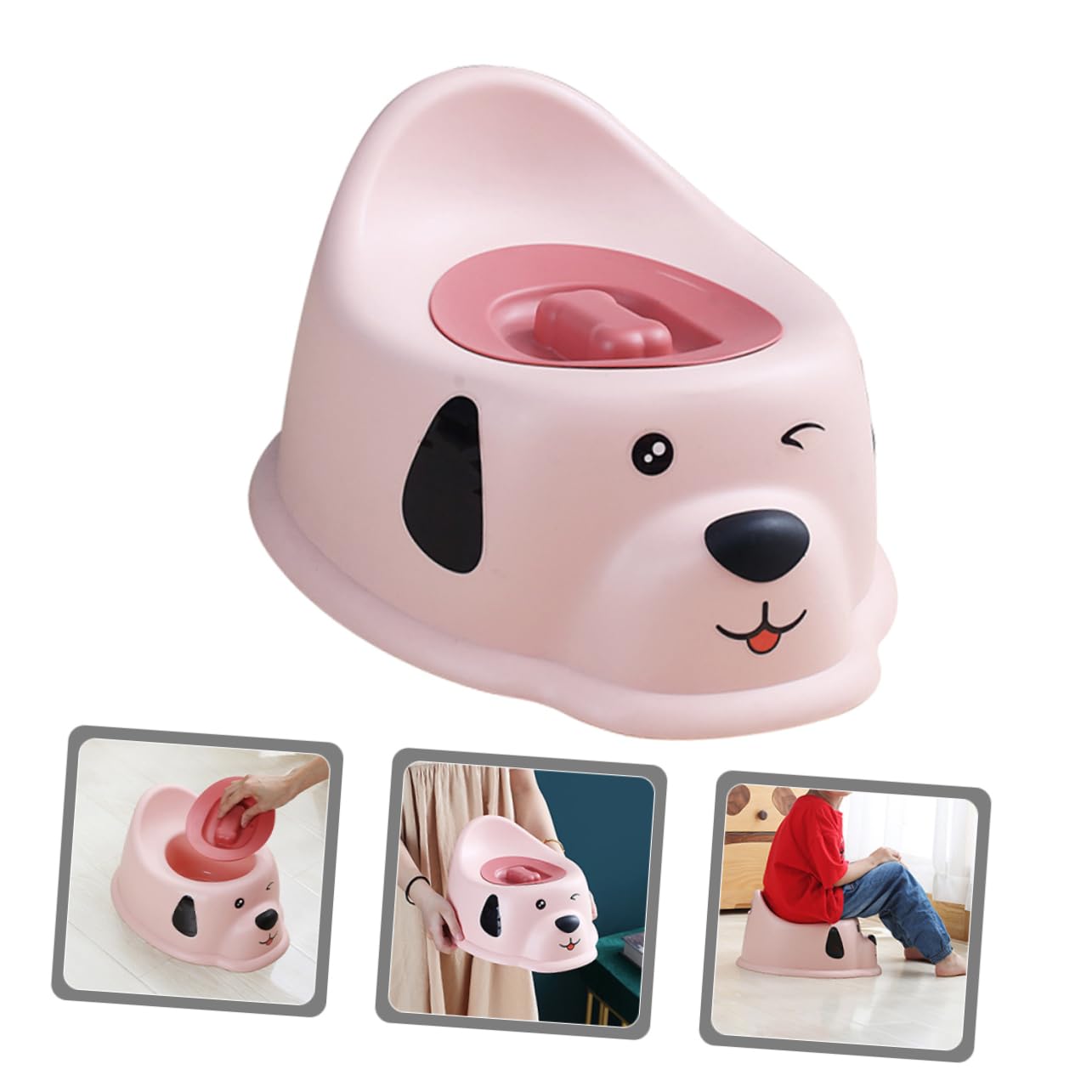 Vasino per Bambini con Coperchio, Wc Portatile in Pp per Addestramento | Guardia Anti-spruzzi, Design Cartone con Motivo Cucciolo, Uso Domestico per Neonati e Ragazzi