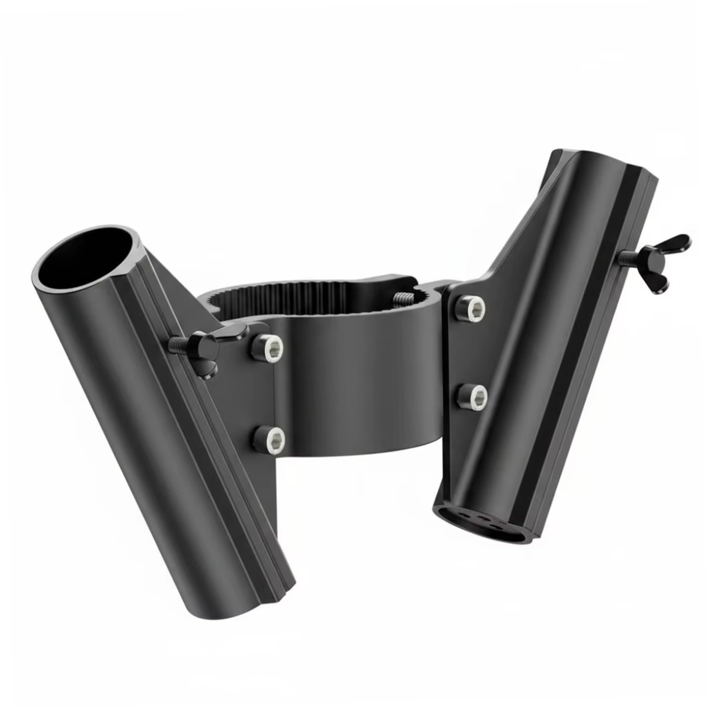 Soporte para mástil de bandera doble negro de aluminio para enganche de remolque y tubos de 2