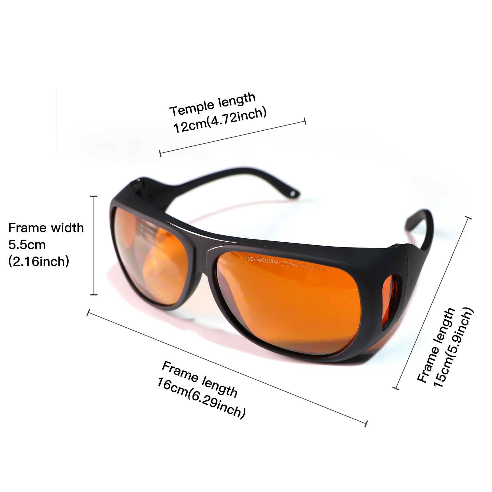 Gafas de Seguridad láser para Grabado Láser OD4+ 190-550nm & 800-1100nm Yag, Blu, Verde y Fibra de Luz UV Gafas de Protección Ocular.