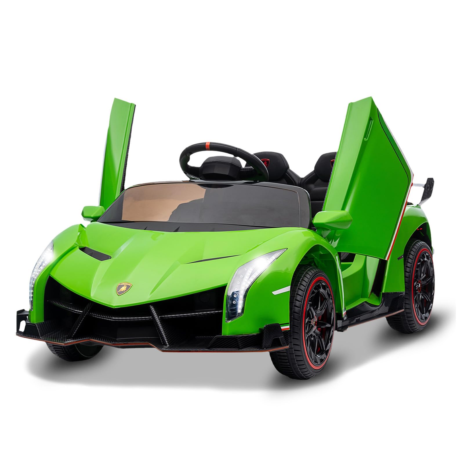 12V Ride on Car, GAOMON Licensed Lamborghini Veneno Electric Car for Kids w/Remote Control, 3 Speeds, Hydraulic Doors, Led Headlights, Rocking & Music, Battery Powered Sports Car for Boys Girls, Green