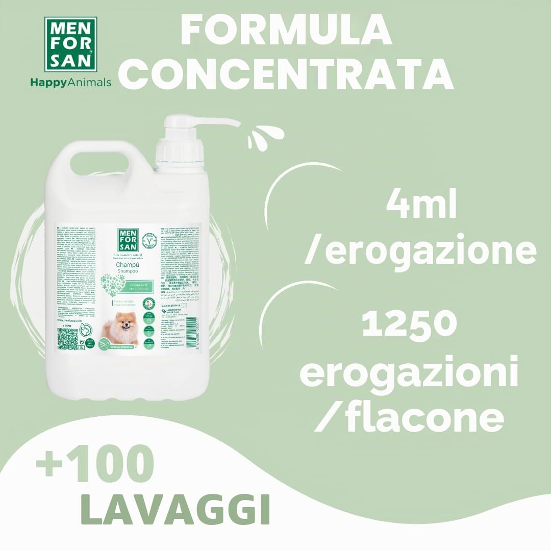 MENFORSAN Shampoo Idratante per Cani | Idrata in Profondità | Dona Lucentezza | Rivitalizza e Ripara | Elimina Cattivi Odori | Mela | 5L