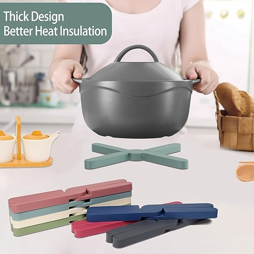 Miniatura 3 de BREENHILL Paquete de 8 alfombrillas plegables de silicona, antideslizantes, diseño de cruz plegable grueso que ahorra espacio, almohadillas de