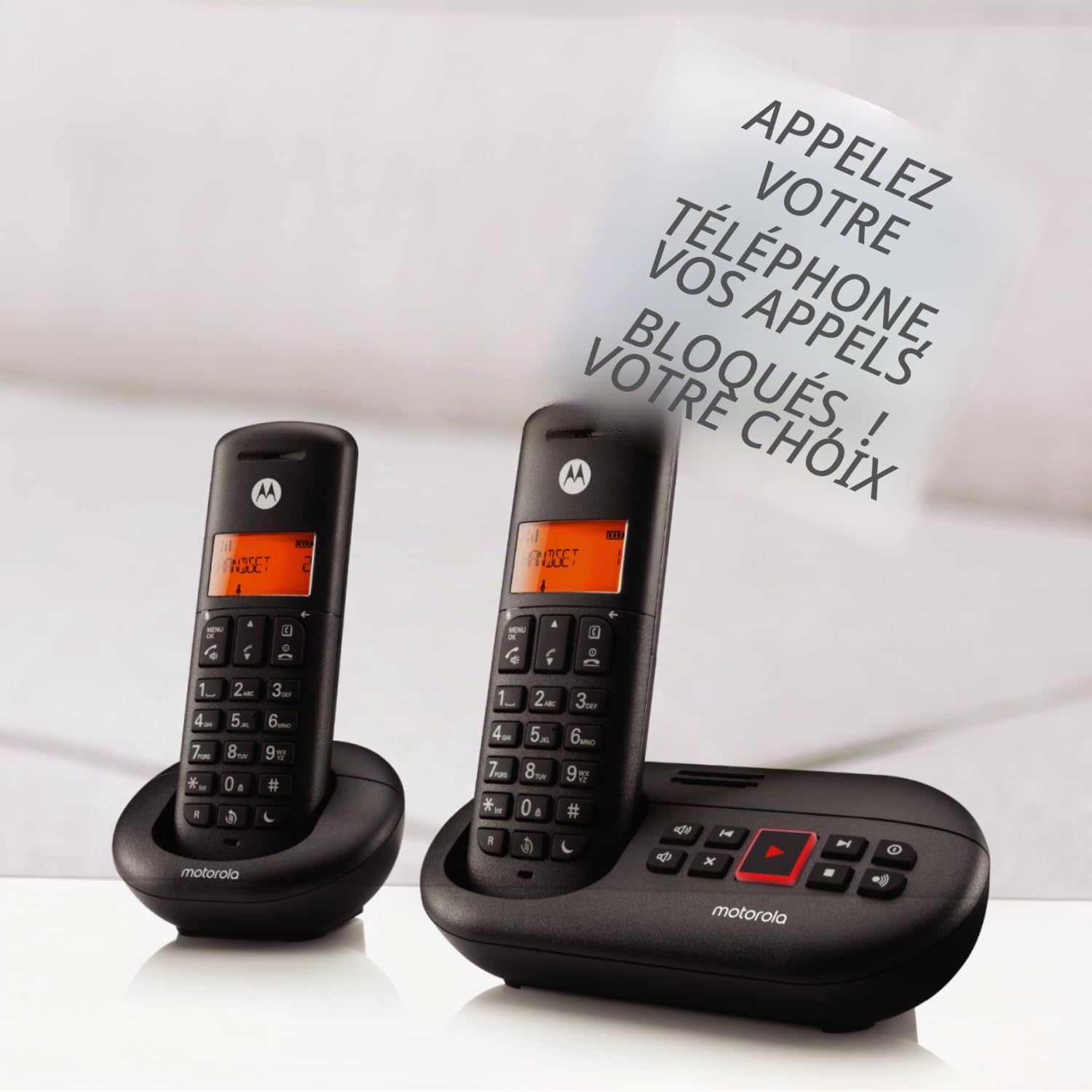 Motorola Voice - E212 2 téléphones numériques sans Fil avec répondeur, répondeur d'enregistrement jusqu'à 12 Minutes, Interception d'appels, Touche Ne Pas déranger, Noir
