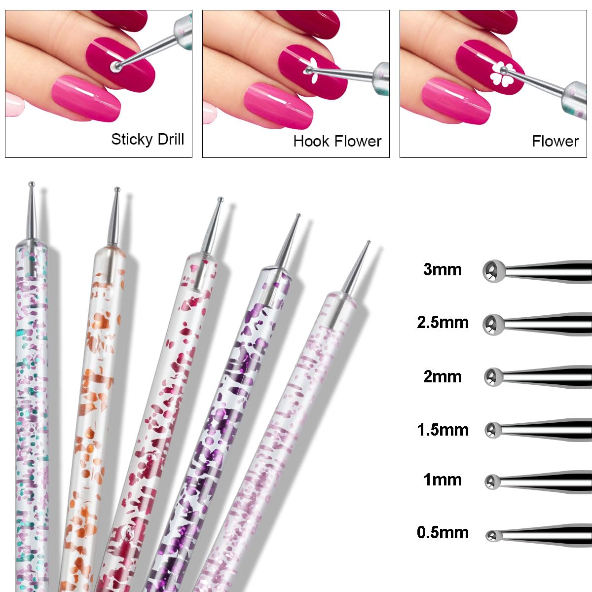 Juego de 20 pinceles de uñas, 15 Pinceles y 5 Punzones Incluidos, acrílicos para decoración de uñas, Pincel para Arte de Uñas Para Uñas DIY, Pinceles, Detalles, Mezcla etc, Rosa