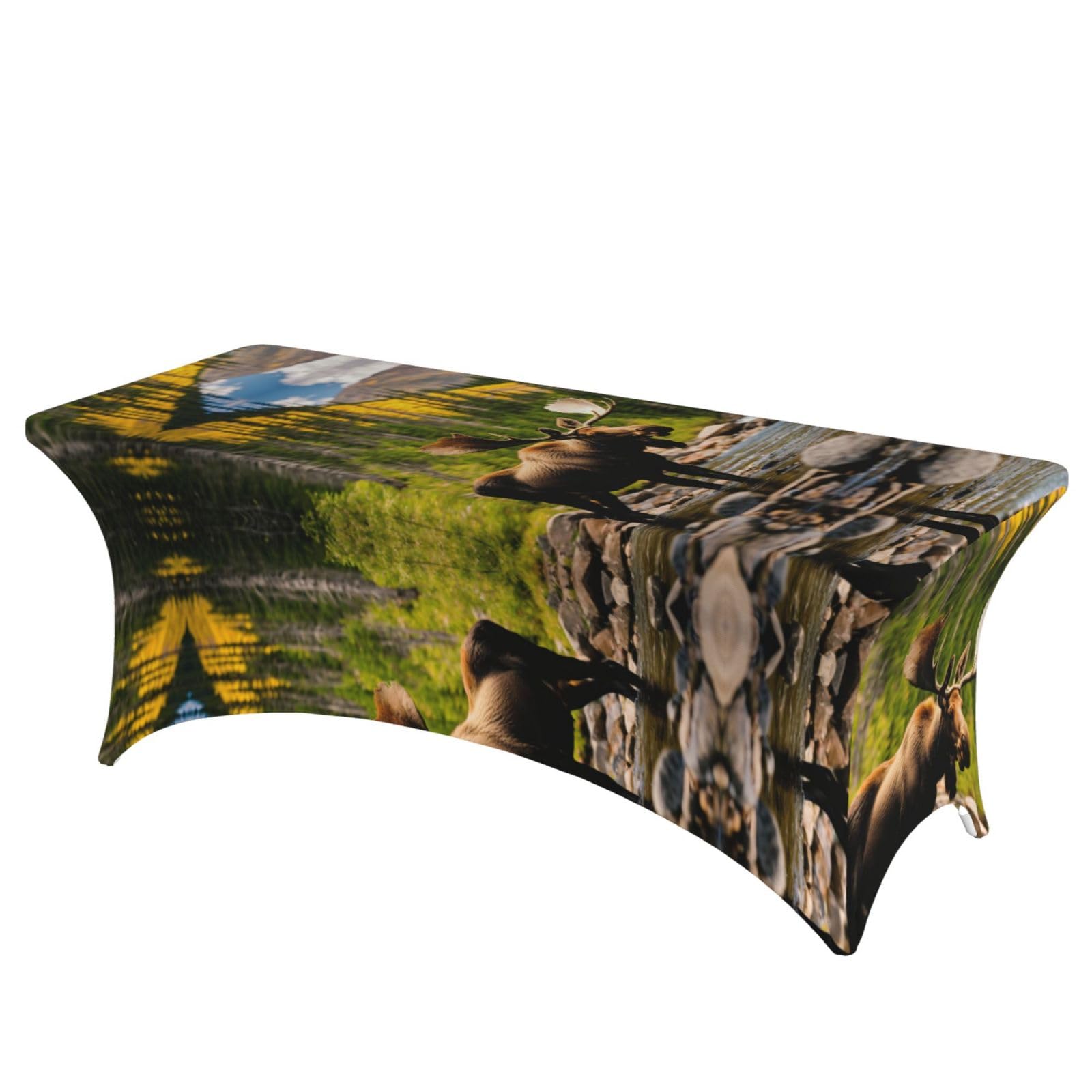 Housse de table rectangulaire 1m80 EdWal en élasthanne imprimé cerf