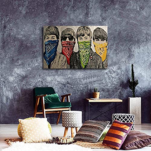 Impression sur toile encadrée de Banksy Street Art Beatles Bandanna – Cadre en métal ferreux – 30 x 45 cm - Les Beatles, Paul McCartney, John Lennon, RIngo Starr, George Harrison Impression sur toile encadrée de Banksy Street Art Beatles Bandanna - Cadre en métal ferreux - 30 x 45 cm – Image 5