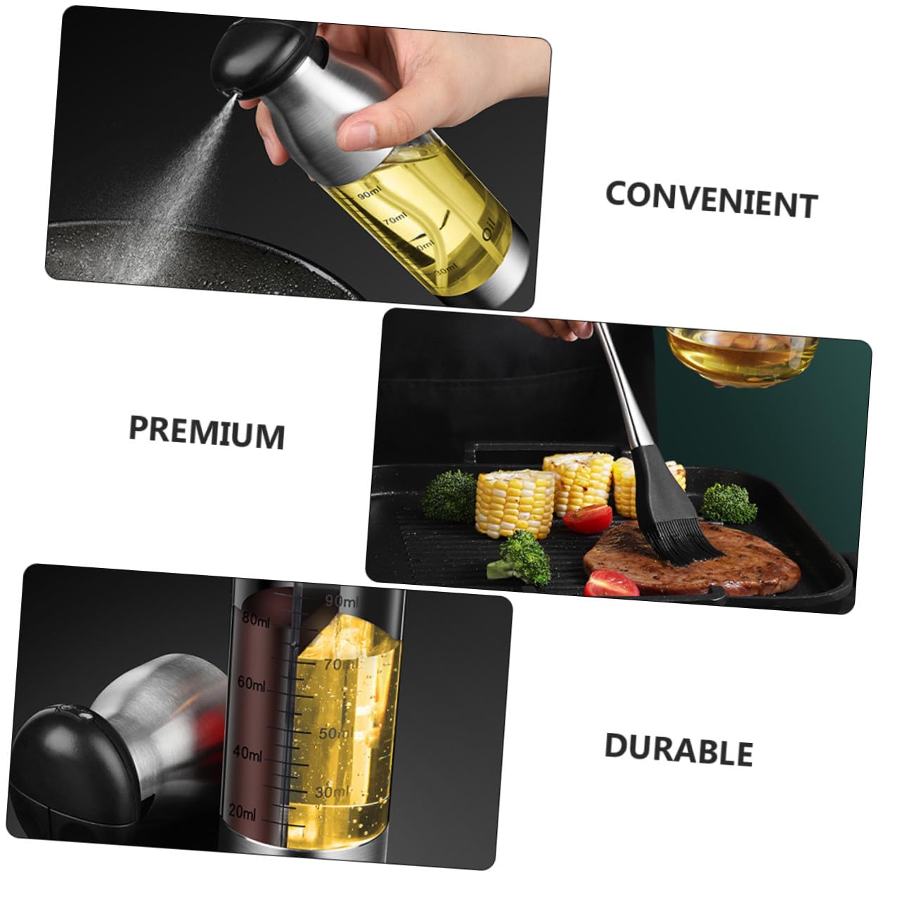 Aceitera Pulverizadora de Acero Inoxidable con Botella y Brocha para Cocina Dispensador de Aceite y Vinagre para Barbacoas Restaurantes y Uso Doméstico