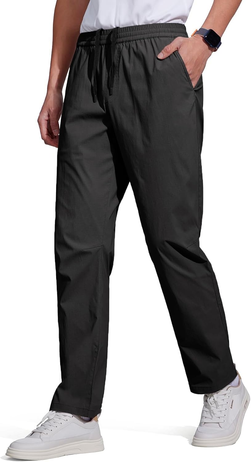 FREE SOLDIER Men's Elastic Waist Lightweight Water Resistant Quick-Dry Hiking Outdoor Casual Sweatpants Pants Black Medium