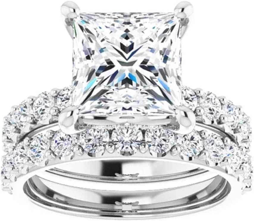 3 CT Princess Cut VVS1 Colorless Moissanite Engagement Ring Set, Wedding Bridal Ring Set, Sterling Silver Anniversary Promise Ring Set Gifts for Her