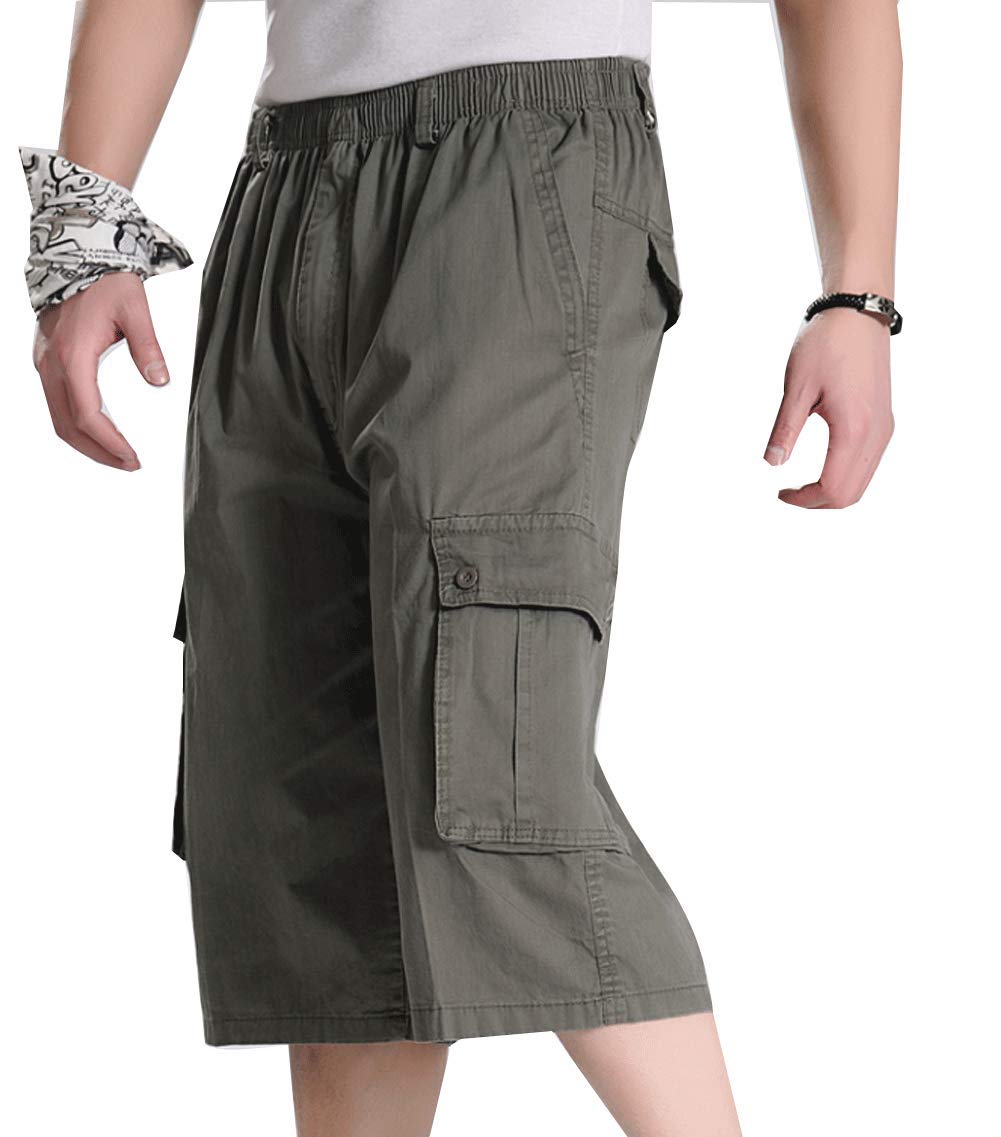 Mens Cotton Loose Drawstring Cargo Short with Full Elastic Waist