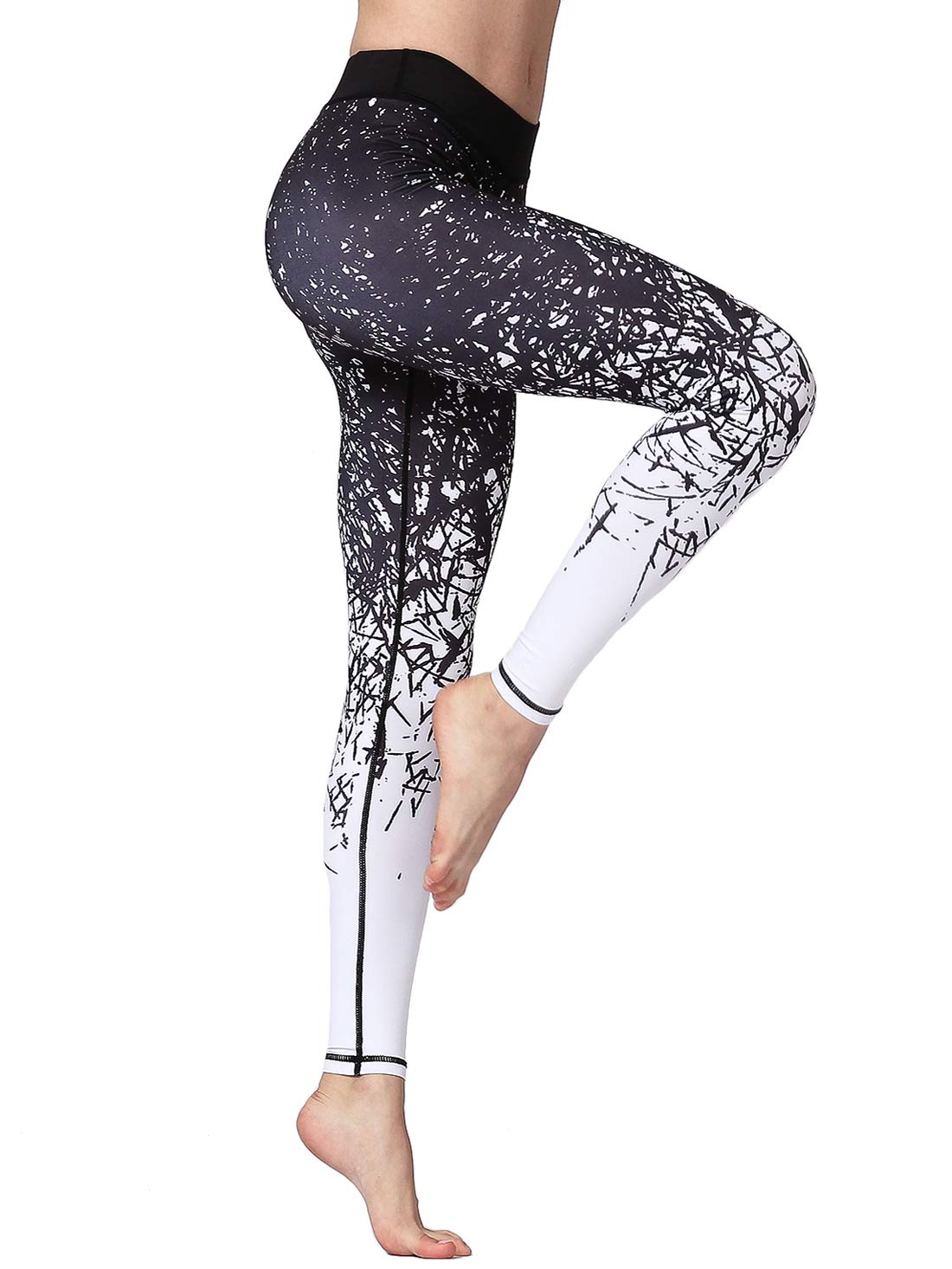 FLYILY Damen High Waist Elastische Sporthose mit Bunte Blumen Design Blickdichte Sport Leggings Lange Sportleggins Yogahosen