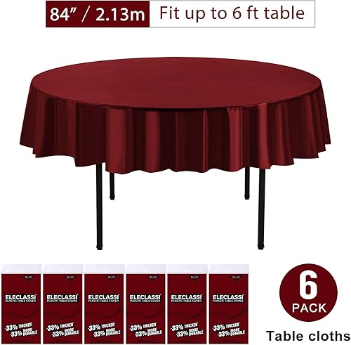 Miniatura 2 de Eleclassi Paquete de 6 manteles redondos de plástico desechables de alta calidad, manteles de plástico redondos de 84 pulgadas para fiestas, mantel