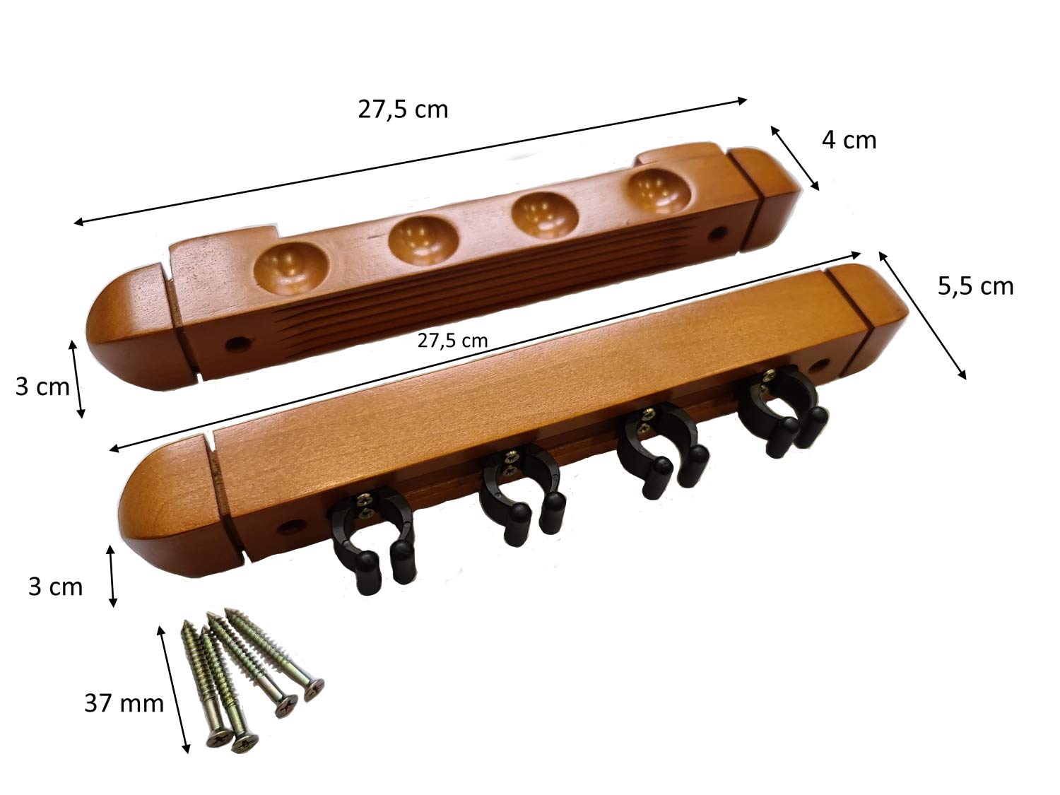 MASGAMES Taquera de Pared para 4 Tacos de Billar de Madera