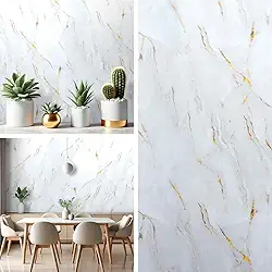 Papel de Parede Imita Mármore Realista Dourado 10 Metros Lavável