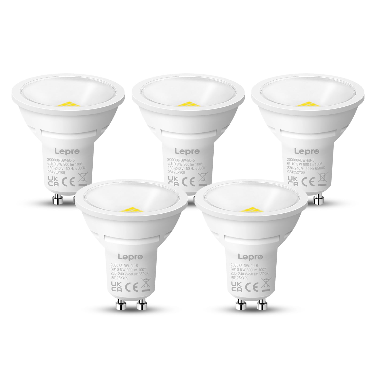 Lepro GU10 LED Bulbs, Cool White 6500K, 800LM Bright GU10 Lightbulbs, 8W (65W Equivalent), 100° Wide Beam Angle, Energy Saving LED Spotlight Bulbs, Non-Dimmable, Pack of 5