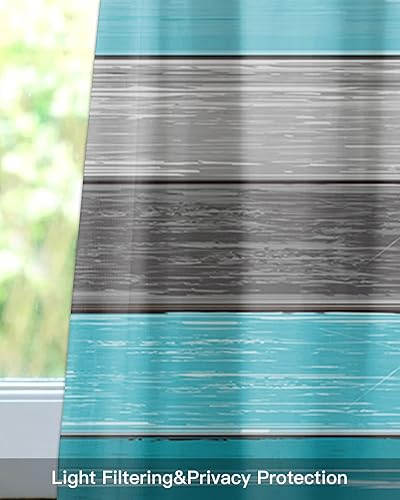 Miniatura 7 de Cenefas de cortinas de cocina para ventanas, color azul aguamarina y gris con bolsillo para barra, tratamiento de ventana de campo para cocina, sala