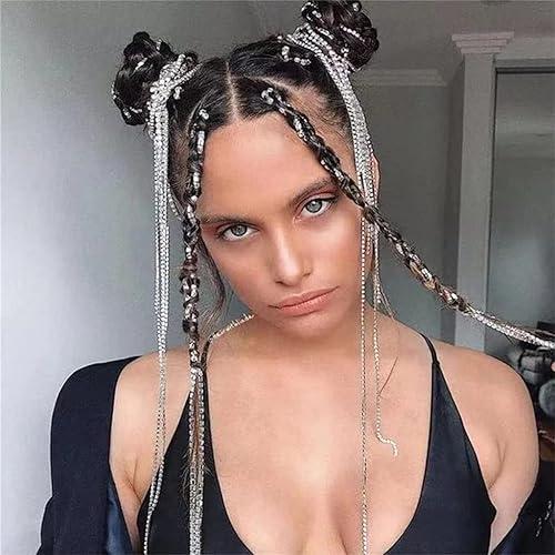 Miniatura 4 de 4 cadenas de pelo de diamantes de imitación plateados pinzas de pelo con borlas punk accesorios de cabello de cristal para extensiones de cabello de