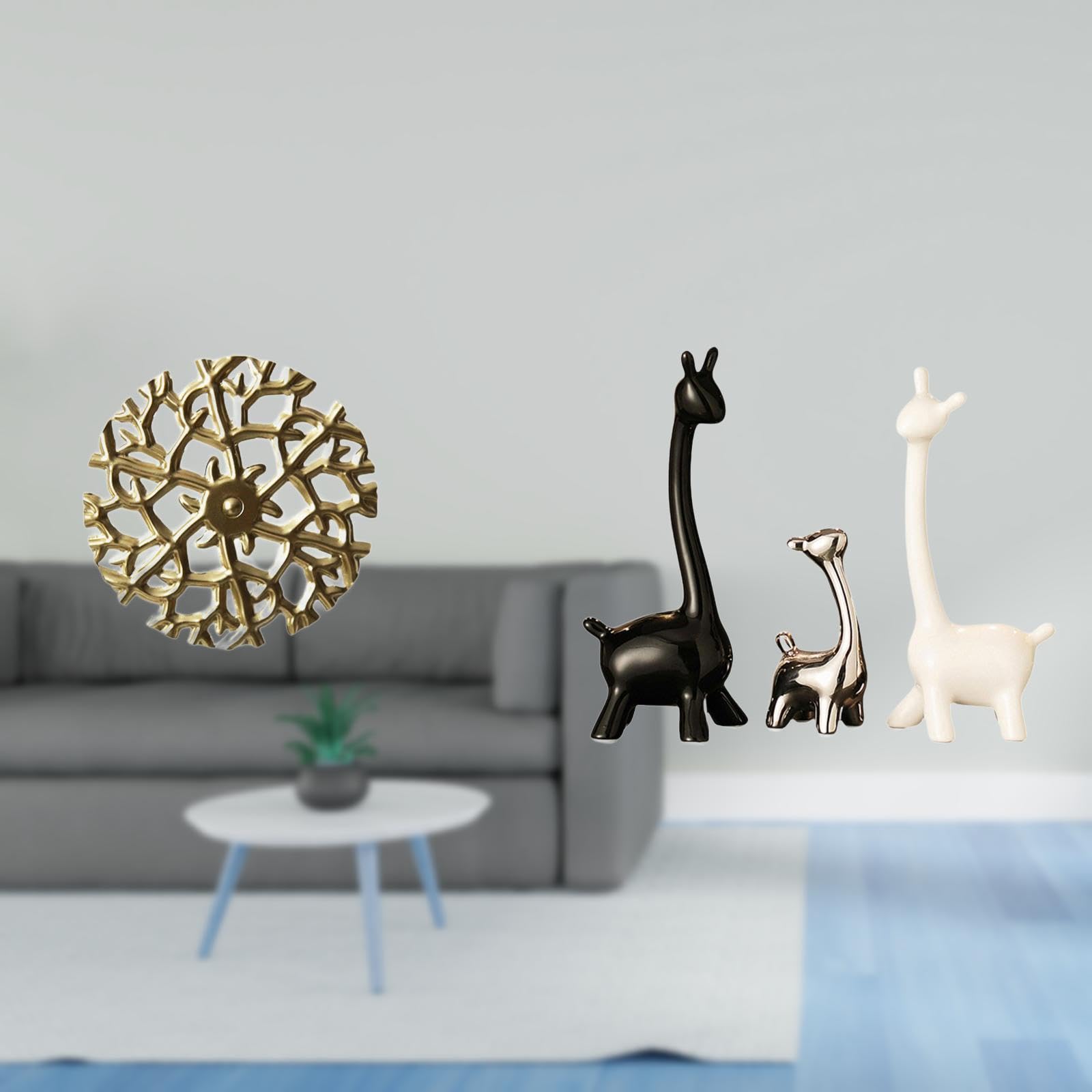 Enakshi® Rustic Scenic Metal Wall Art Sculpture with Wrought Iron Giraffe Statue Plaque 3D Hanging Pendants Ceramic Figurines Modern Creative Centerpiece-image-22