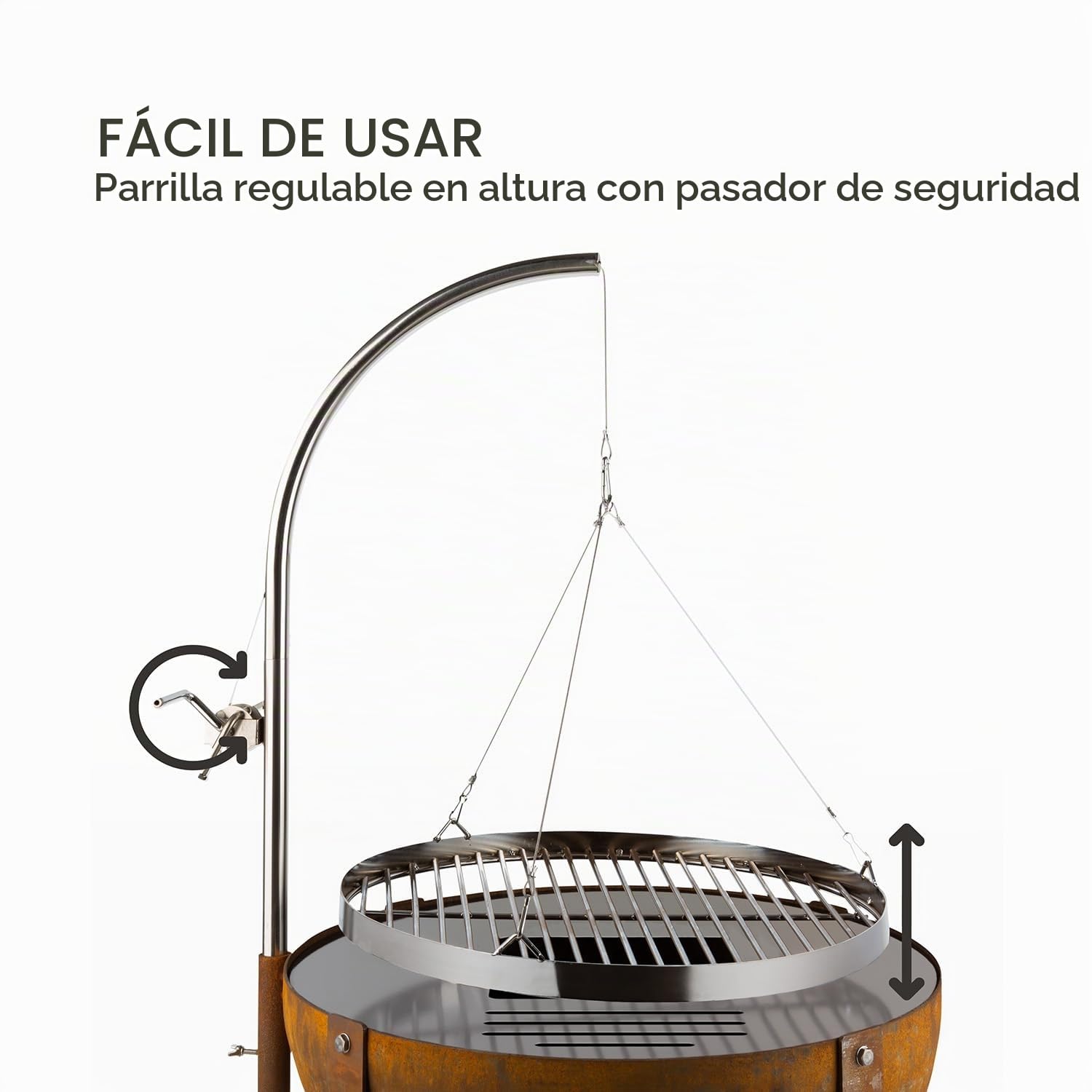 blumfeldt Fire Globe Brasero con Parrilla, Anillo Ø 59 cm, Brasero Ø 60 cm, Rejilla Ø 59 cm, 60 x 120 cm (Ø x H), Look Usado: Aspecto óxido, Regulable en Altura, marrón