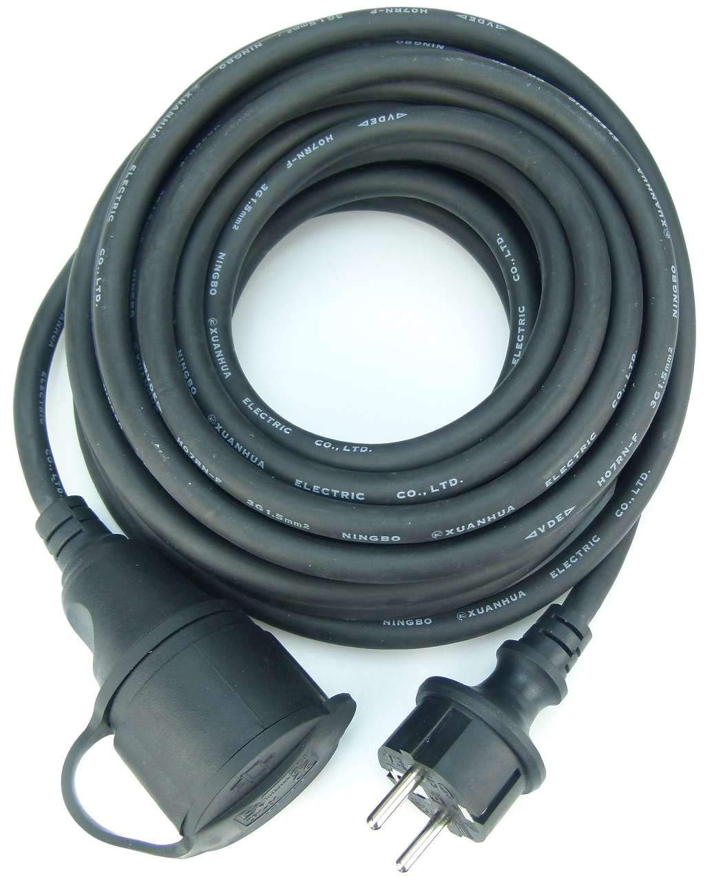 5 x 10,0 m Schuko Baustellen-Verlängerungskabel IP44 H07RN-F 3G1,5, schwarz (für den Außenbereich und den Einsatz auf Baustellen) (5, 10 m Verlängerungskabel IP 44)