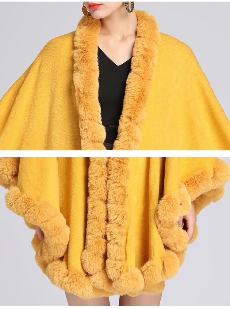 Coprispalle Donna,Scialle Invernale Lavorato A Maglia da Donna, Rosso Scuro, Collo in Pelliccia Sintetica, Aperto sul Davanti, Cardigan Lavorato A Maglia, Mantello, Poncho Vintage Oversize,