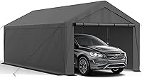 RUIJOROO 10x20 ft Heavy Duty Carport Garage with Removable Sidewalls, Reinforced Steel Frame for Cars, Boats & Events (Gray)