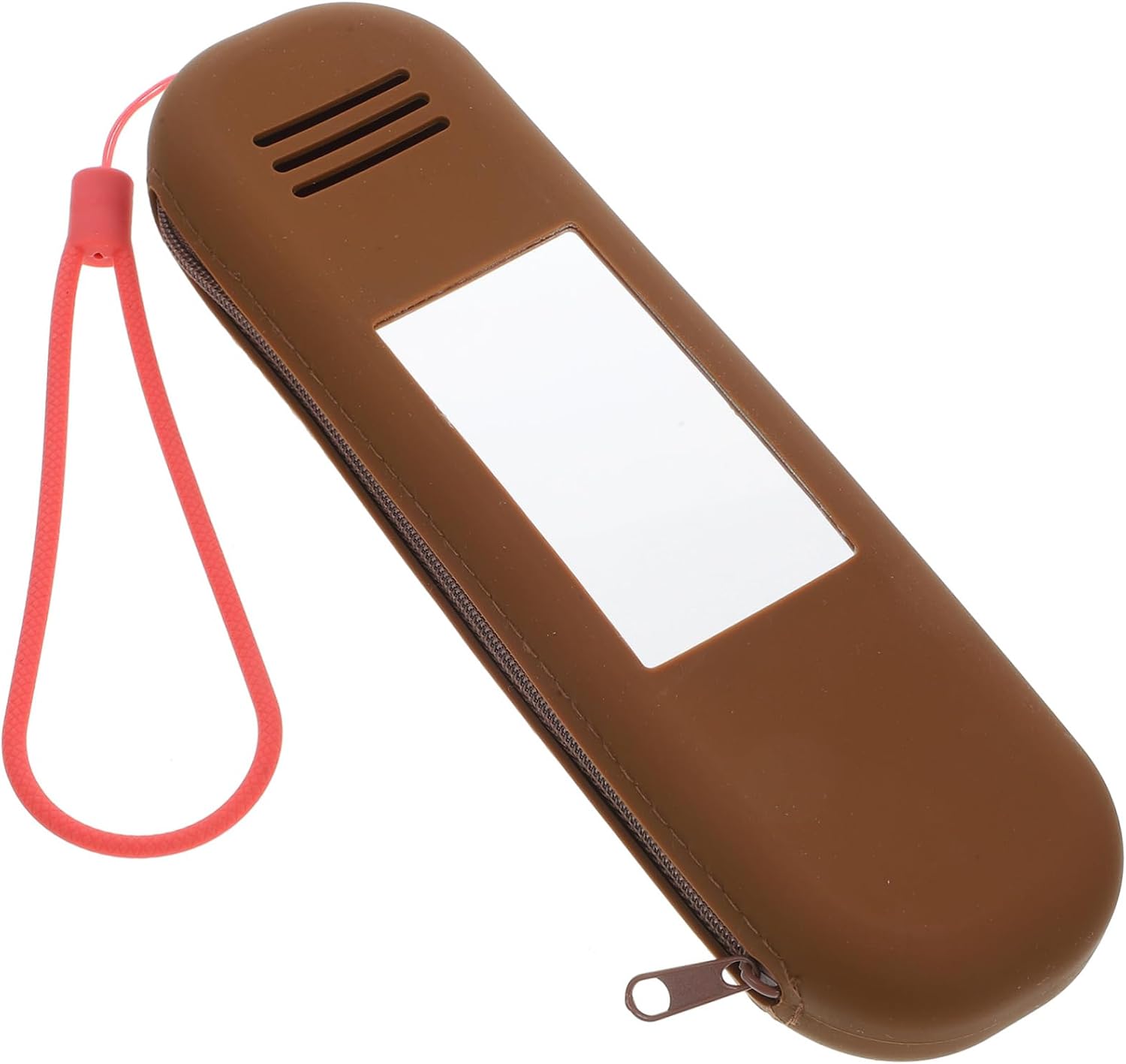 Silicone Makeup Brush Case with Mirror, Portable Brown Travel Holder