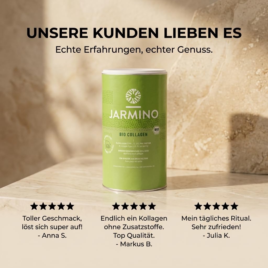 JARMINO Bio Kollagen Pulver | vom Weiderind & Grass-fed | 30 Portionen | Organic Bone Broth - Knochenbrühe Pulver | Collagen Peptide und Protein Powder in Bio Qualität | 300g