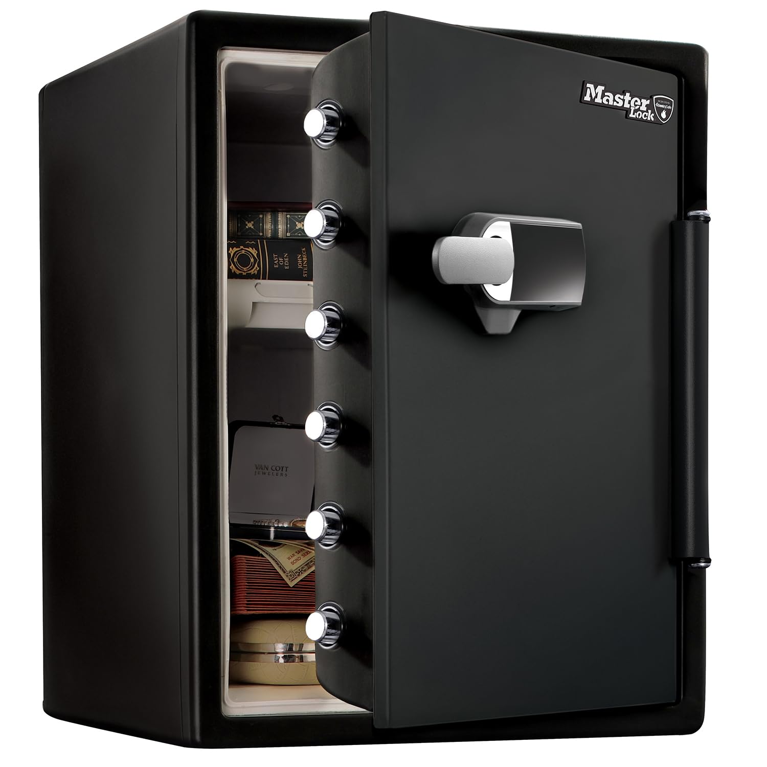 Master Lock Tresor Feuerfest und Wasserdicht mit Zahlencode und Schlüssel, Dreifacher Schutz - Flug, Feuer und Flut, elektronische Kombination und Schlüssel, 56,6 L, 60.3 x 47.2 x 49.1 cm