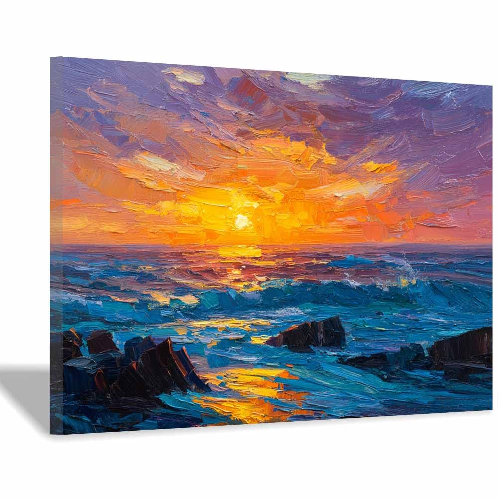 HOQIU Landscape wall art Vibrants Ocean Sunset canvas art, art print, house decor, bedroom wall decor above bed, prints for living room.(Multicolor)-60x80cm Framed