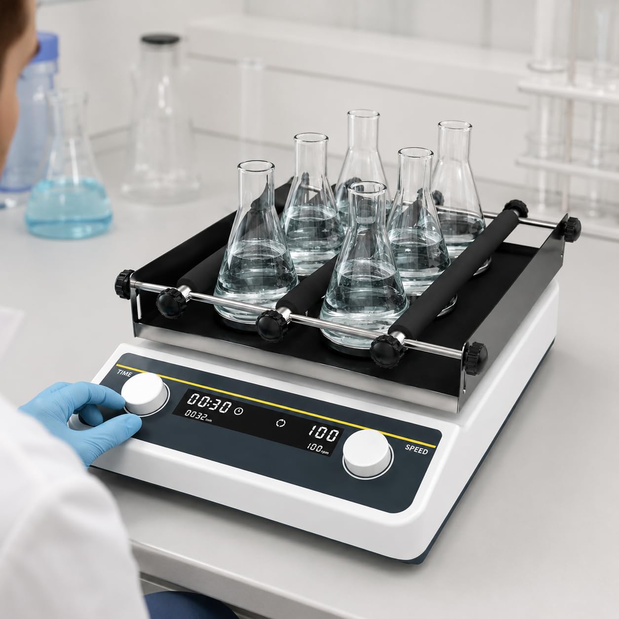 Agitador orbital de laboratorio, velocidad ajustable de 0 a 210 RPM, mezclador de laboratorio para mezclar y agitar muestras, fácil de limpiar, perfecto para investigación científica y experimentos