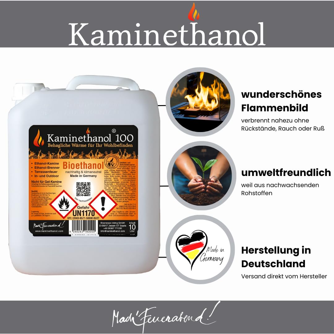 30 L Bioethanol 100% Ethanol 30 Liter Bio Alkohol für Kamin mit Ausgießer in 10 L Kanister