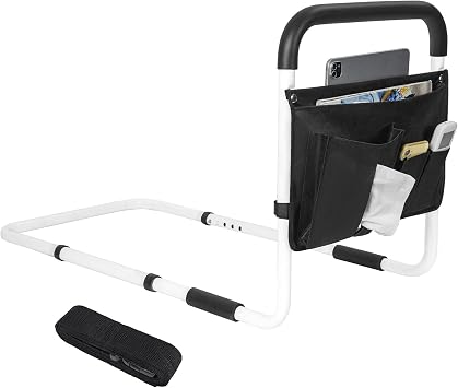 Bed Rail for Elderly Adults with Storage Pocket Adjustable Safety Bed Guard | Safety Bed Rail, Adjustable Height Design, Storage Pocket Included, Fall Prevention Support, Mobility Aid for Seniors