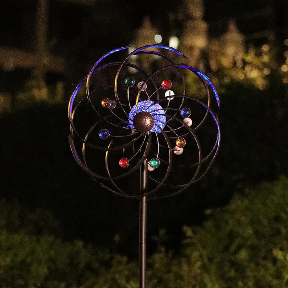 Girandola a vento da 190 cm, con luce solare in 6 colori, girevole a 360°, in metallo, per giardino, patio, decorazione esterna (marrone2)