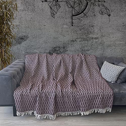 Milam London Throw For Sofa | Cosy Blanket For Bed | Knitted Blanket | Bed Throw Double Size | Sofa Blanket | Throw For Armchair | Cotton Blanket Throw | Burgundy Throw 170 x 200 cm