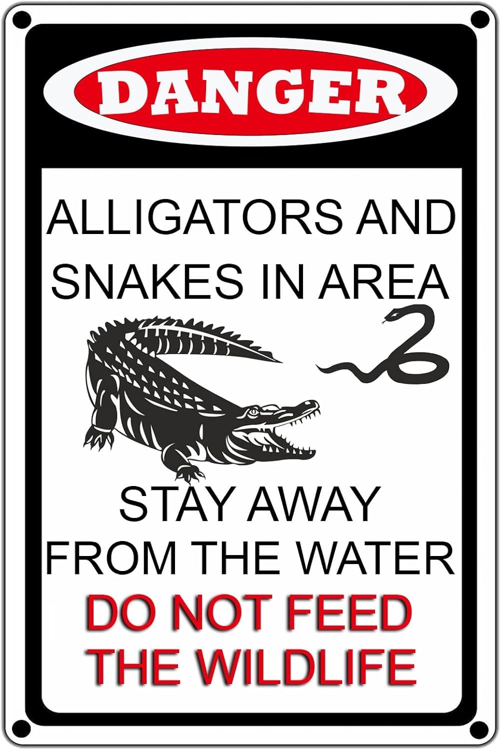 SMAZDFXX Funny Home Decor Vintage Metal Sign Danger Alligators And Snakes In Area Warning Tin Signs Metal Poster for Home Kitchen Bar Pub Cafe Farm Garden Garage Decor 8"x12"