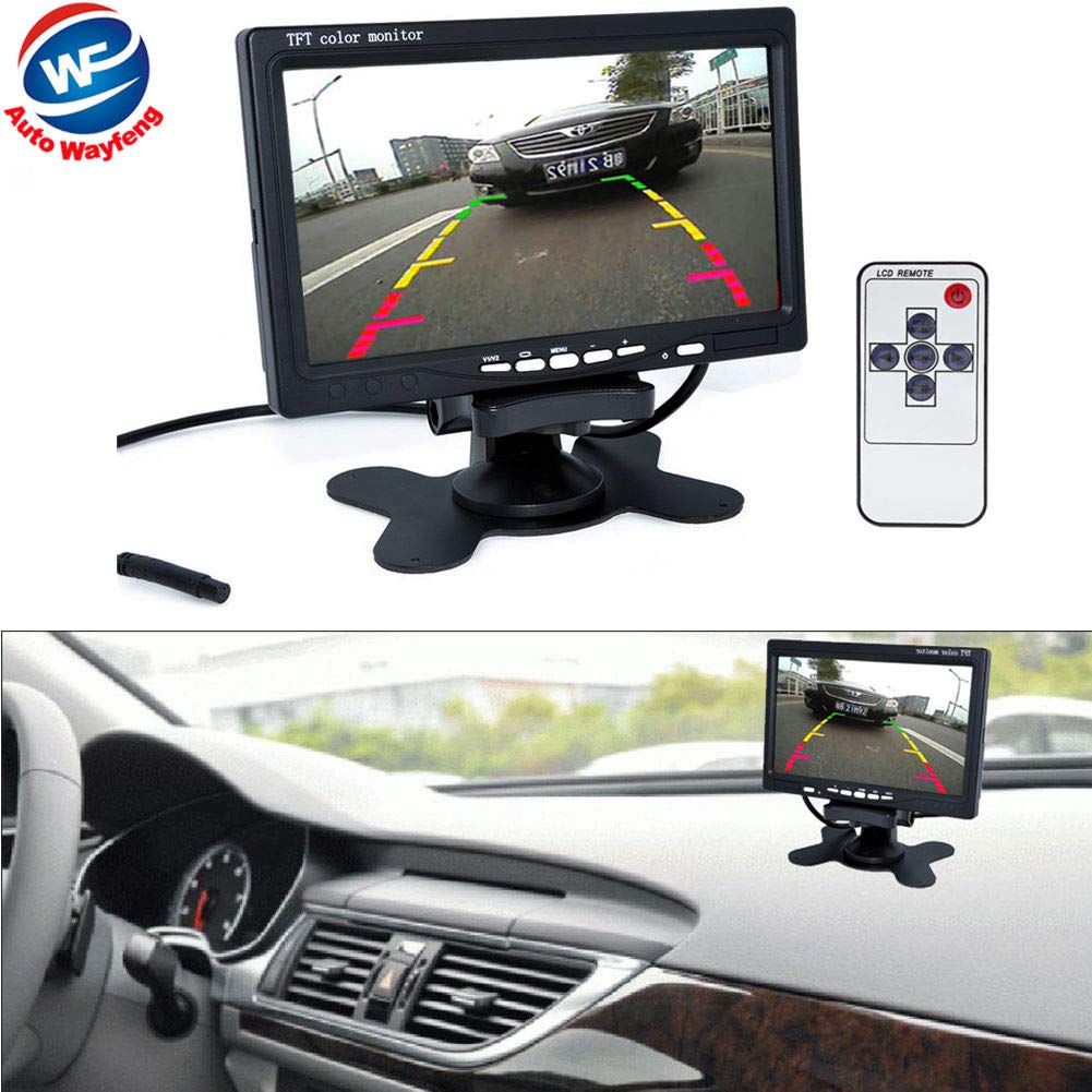 KNRAGHO 7 Inch HD 800 x 480 TFT Color LCD Car Monitor Car Rear View Head Support Camera DVD VCR Remote Control Monitor Support Rotation Screen and 2 AV Input