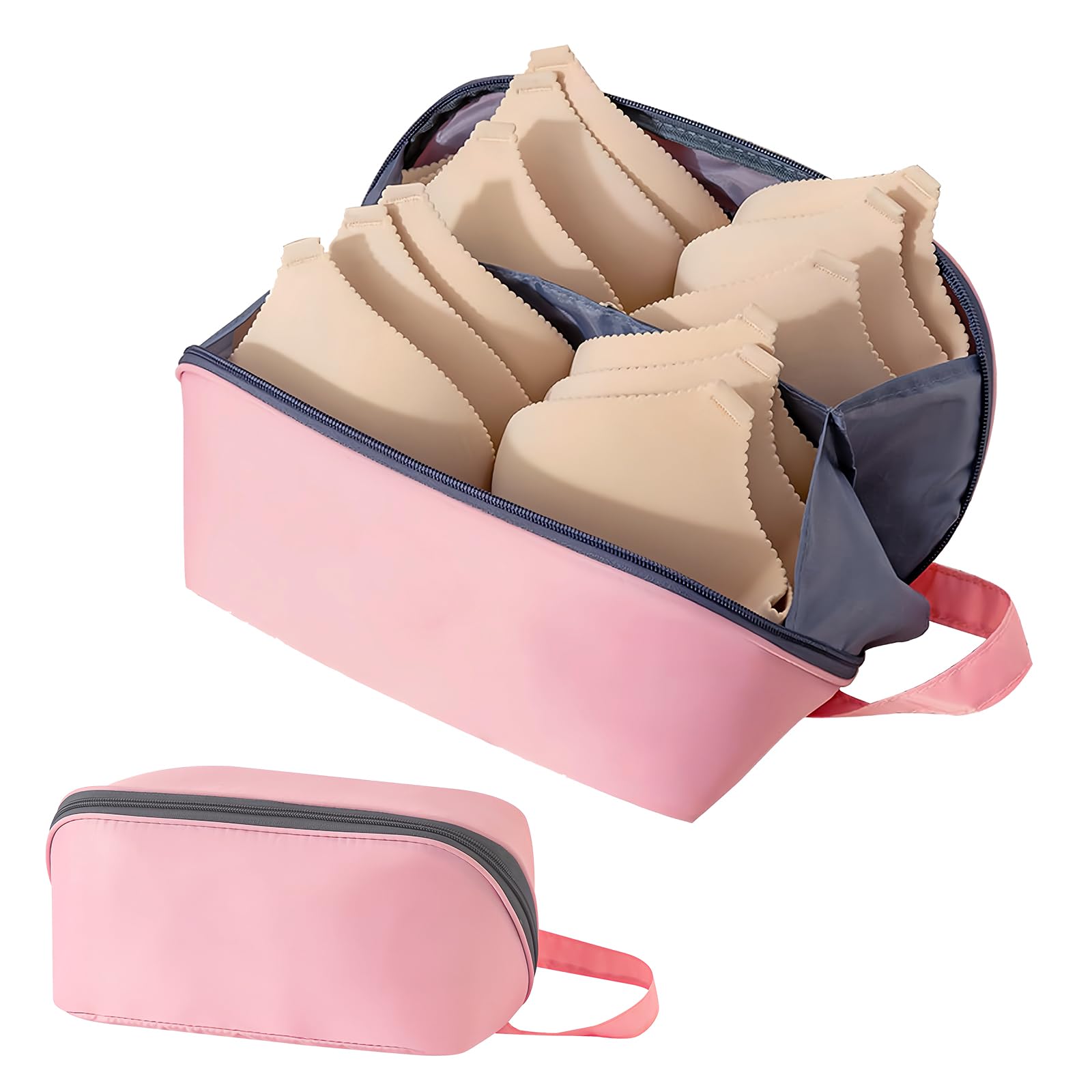 Adorila Portable Underwear Storage Bag, Multi Function Travel Lingerie Pouch, Divided and Organized Box for Bra, Socks, Panty (Pink)
