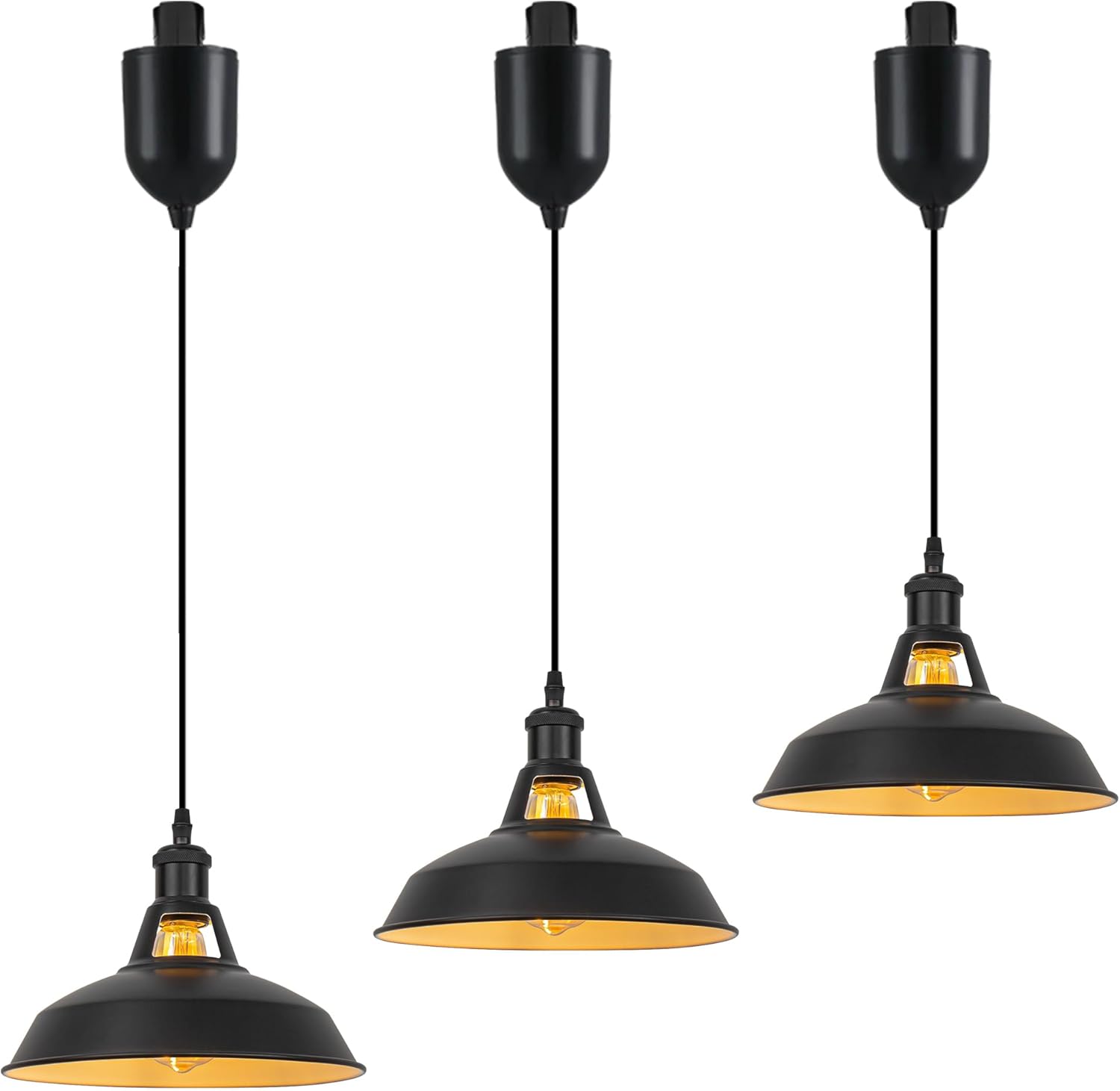 Adjustable Height Juno Track Lighting Pendants, 4 Ft Cord, J-Type Track Pendant Lights Matte Black E26 Socket UL-Certified, Track Mount for Bar Island 3 Lights