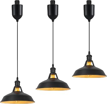 Adjustable Height Juno Track Lighting Pendants, 4 Ft Cord, J-Type Track Pendant Lights Matte Black E26 Socket UL-Certified, Track Mount for Bar Island 3 Lights