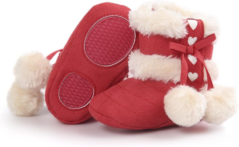 ESTAMICO Baby Girl Plush Winter Snow Bowknot Boots 12-18 Months Toddler Red
